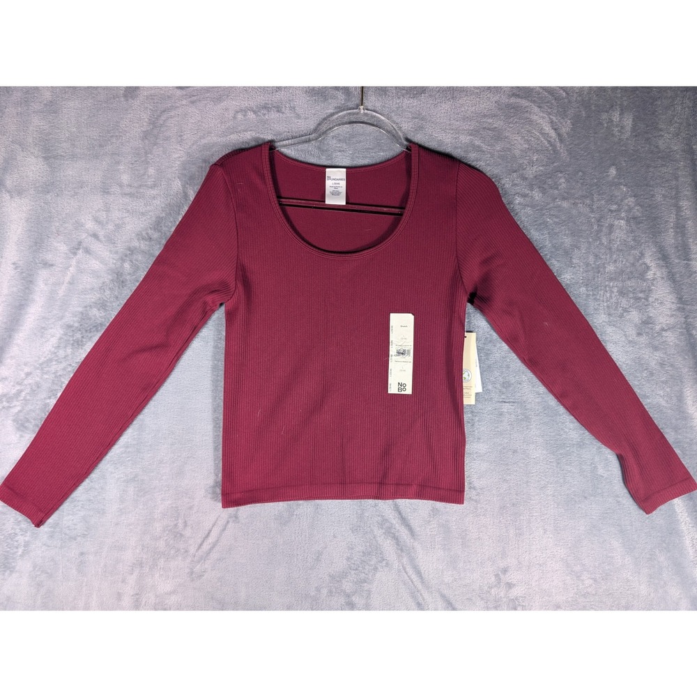 No Boundaries NWT Womens Wine Punch Seamless Ribbed Scoop Long Sleeve Top Large